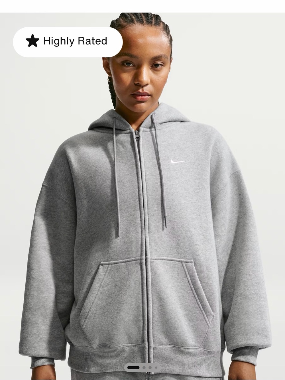 Nike Light Gray Zip-Up Hoodie with Small Swoosh